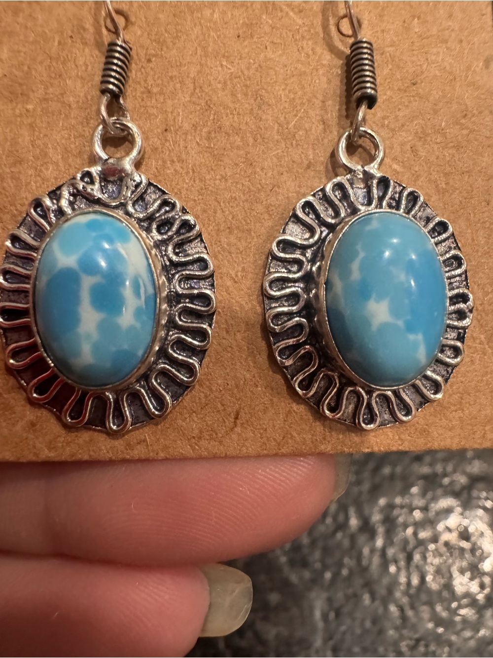 Turquoise Blue Oval Drop Earrings